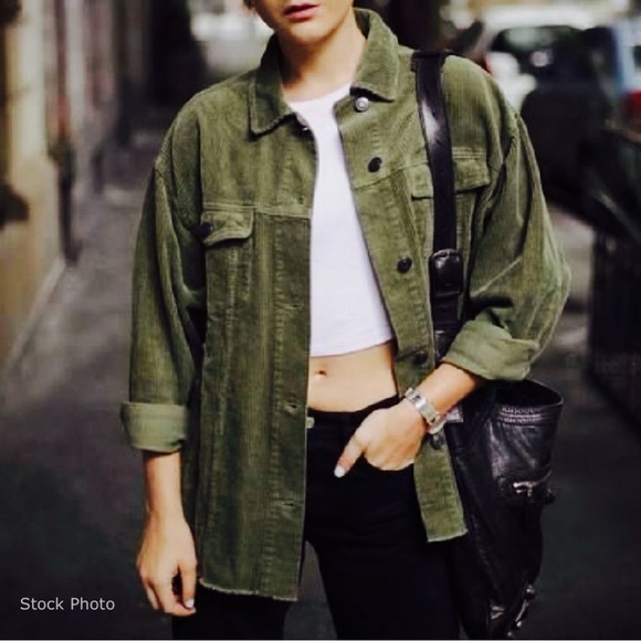 ZARA Corduroy Oversized Trucker Jacket Green (S) - Picture 17 of 17
